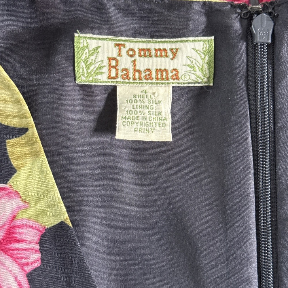 Tommy Bahama 100% Silk Tropical Hibiscus Faux Wrap Sheath Dress Size 4 Resort - Picture 16 of 16